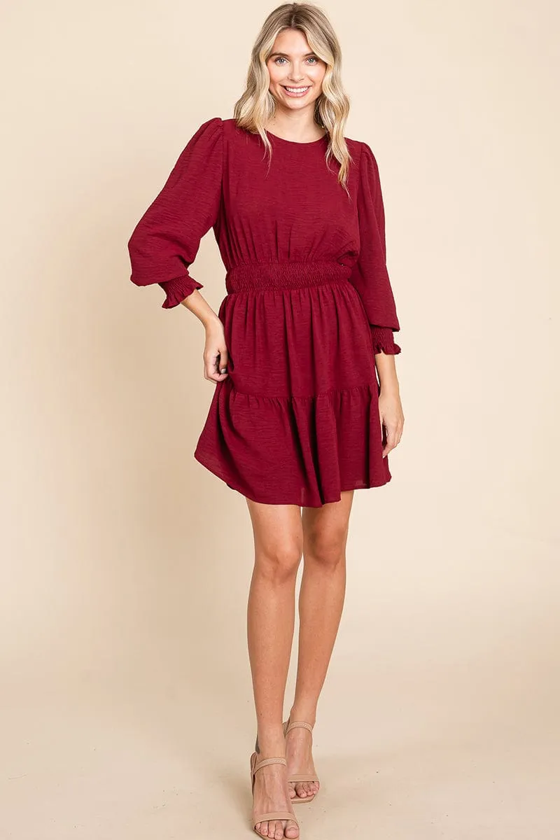 Long Sleeve Smocked Tiered Mini Dress