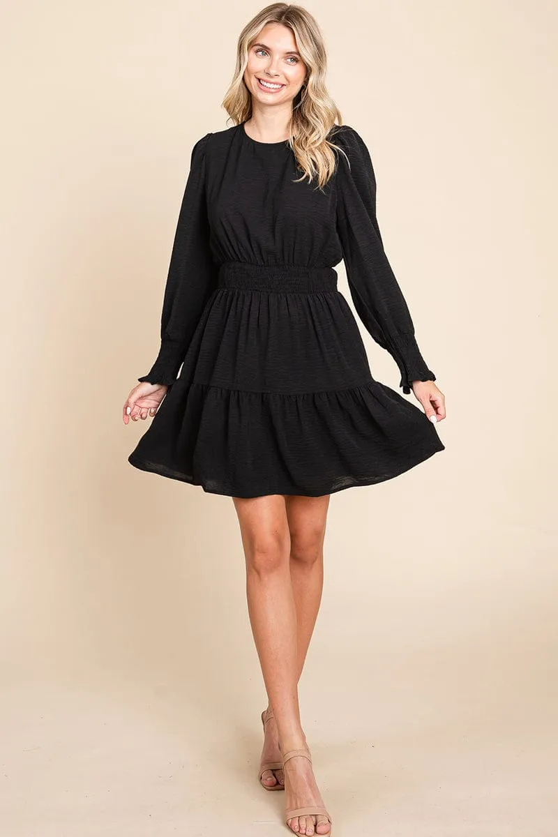 Long Sleeve Smocked Tiered Mini Dress