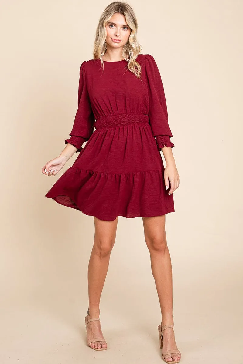 Long Sleeve Smocked Tiered Mini Dress