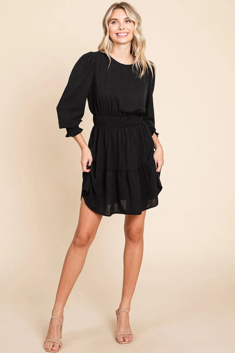 Long Sleeve Smocked Tiered Mini Dress