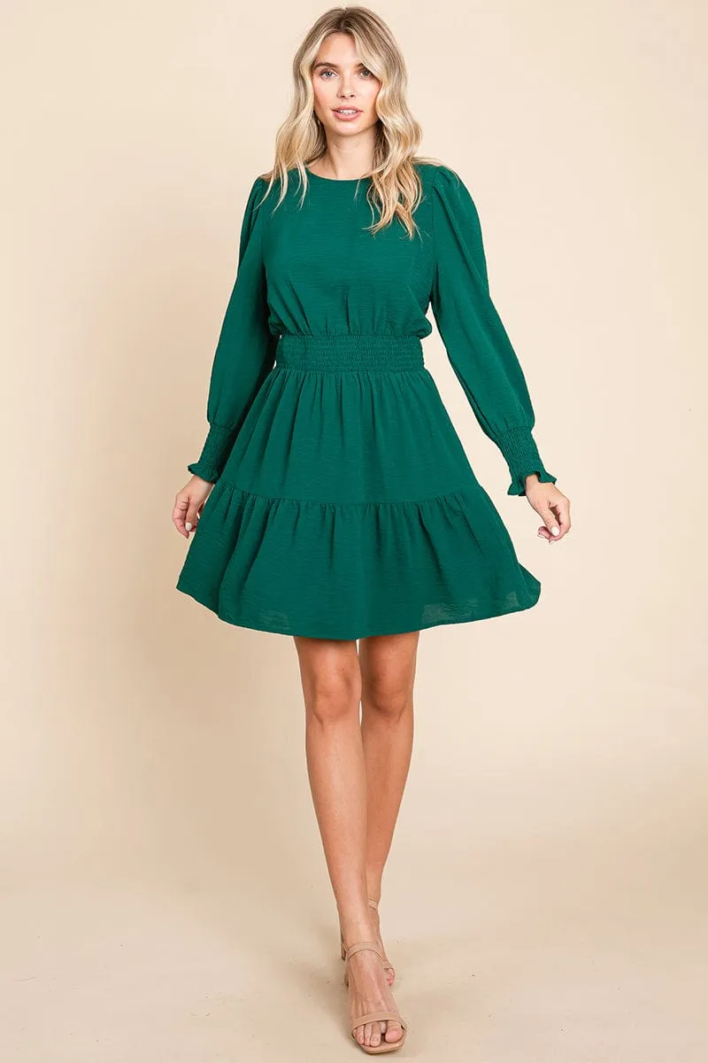 Long Sleeve Smocked Tiered Mini Dress