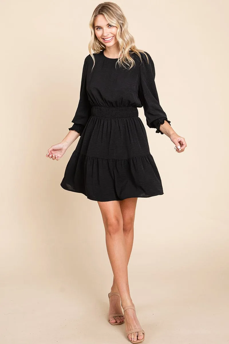 Long Sleeve Smocked Tiered Mini Dress