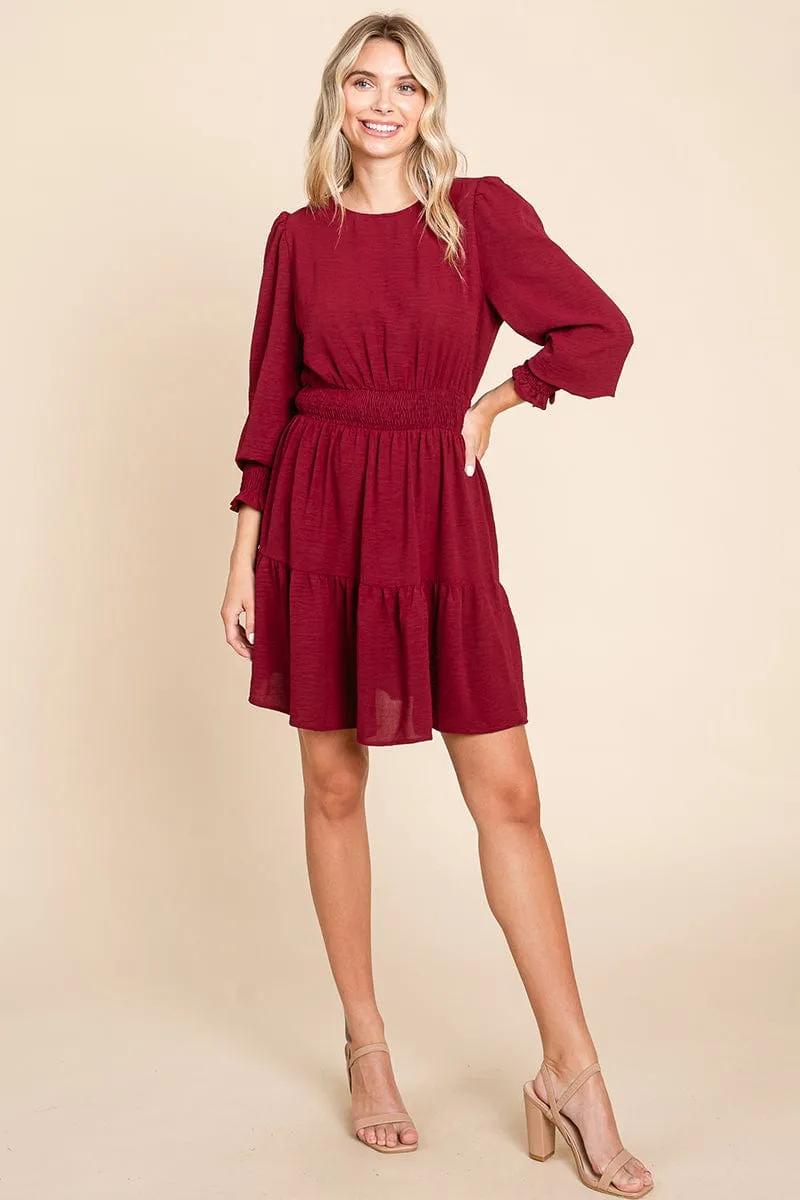 Long Sleeve Smocked Tiered Mini Dress