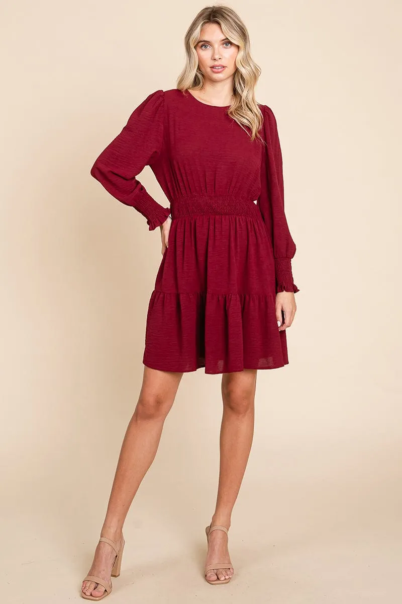 Long Sleeve Smocked Tiered Mini Dress