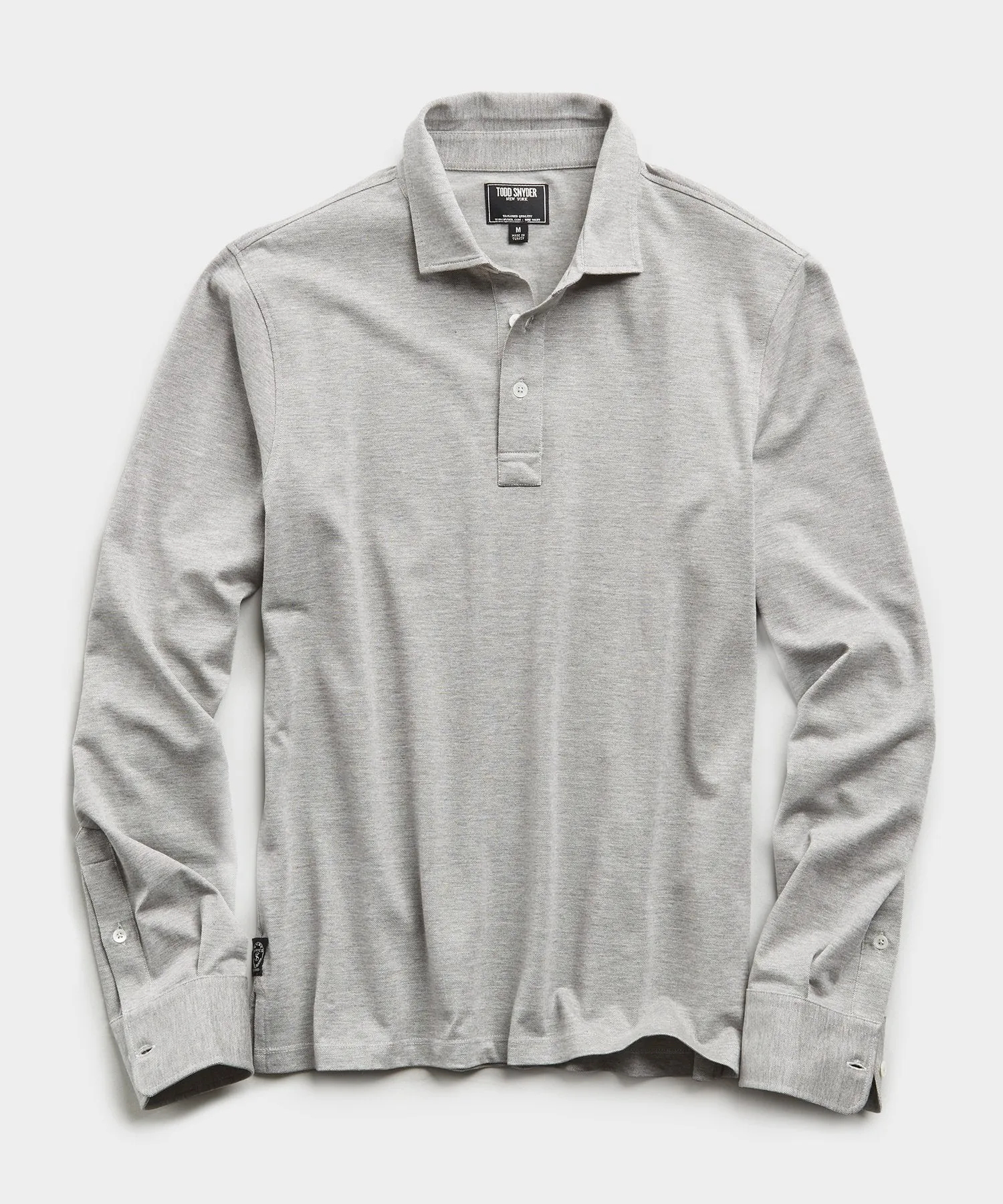 Long Sleeve Stretch Dress Pique Polo in Grey Heather