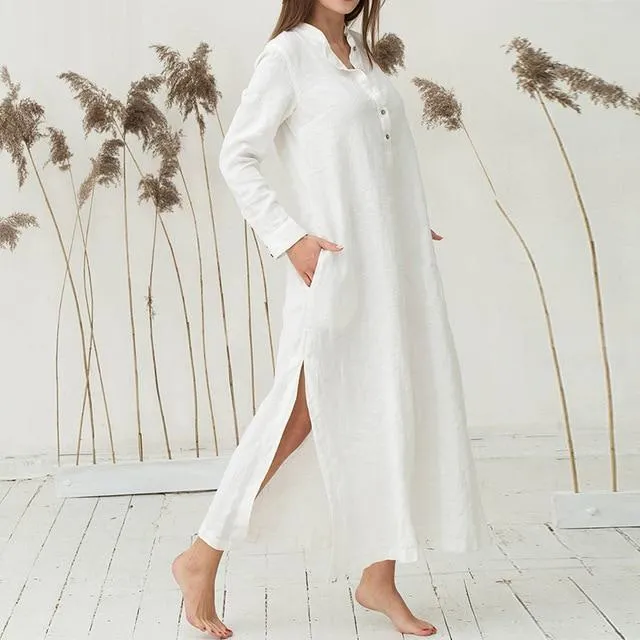 Loose Long Sleeve Split Maxi Dress