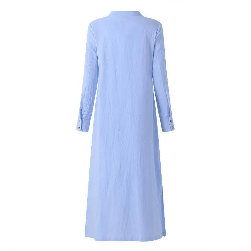 Loose Long Sleeve Split Maxi Dress