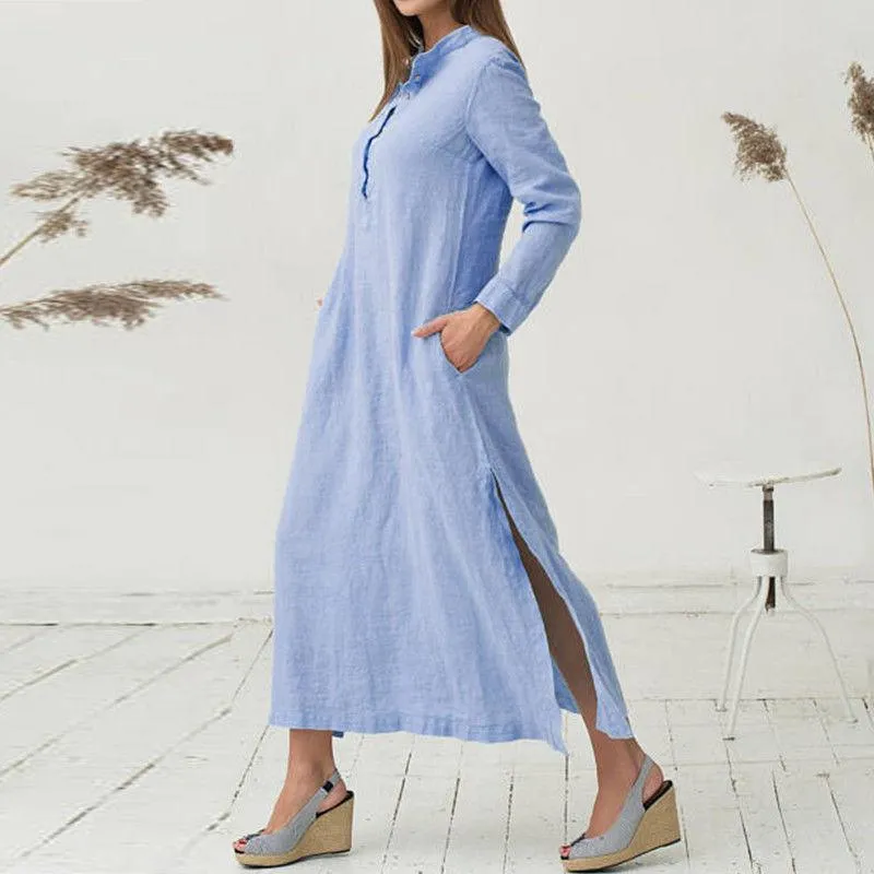 Loose Long Sleeve Split Maxi Dress