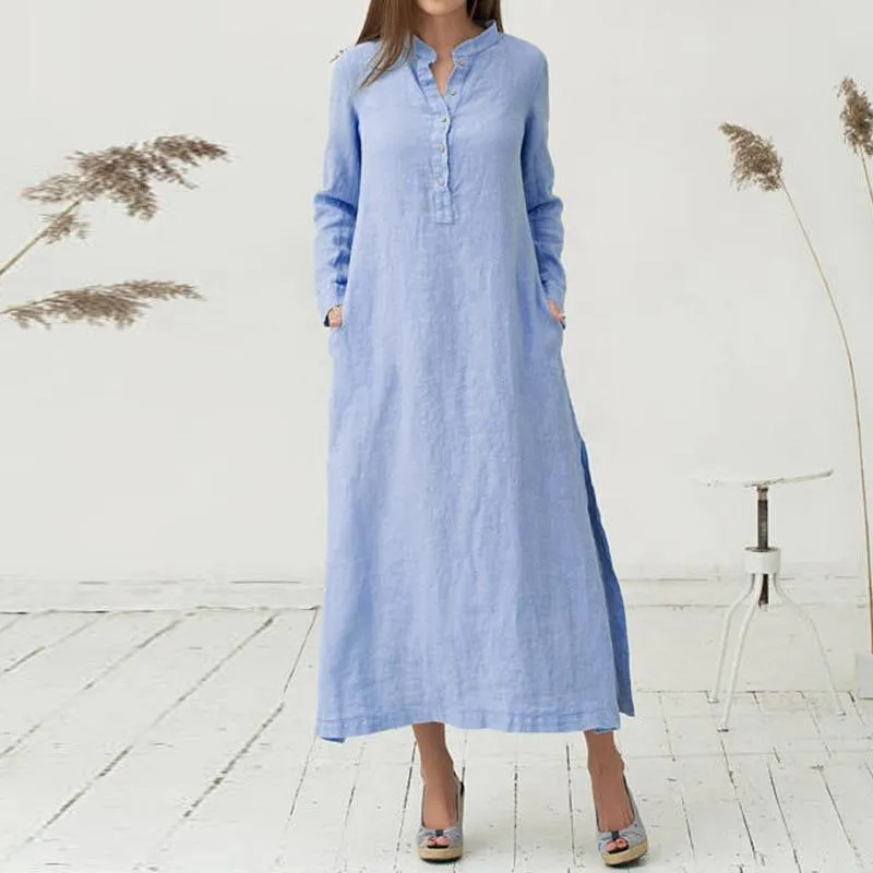 Loose Long Sleeve Split Maxi Dress