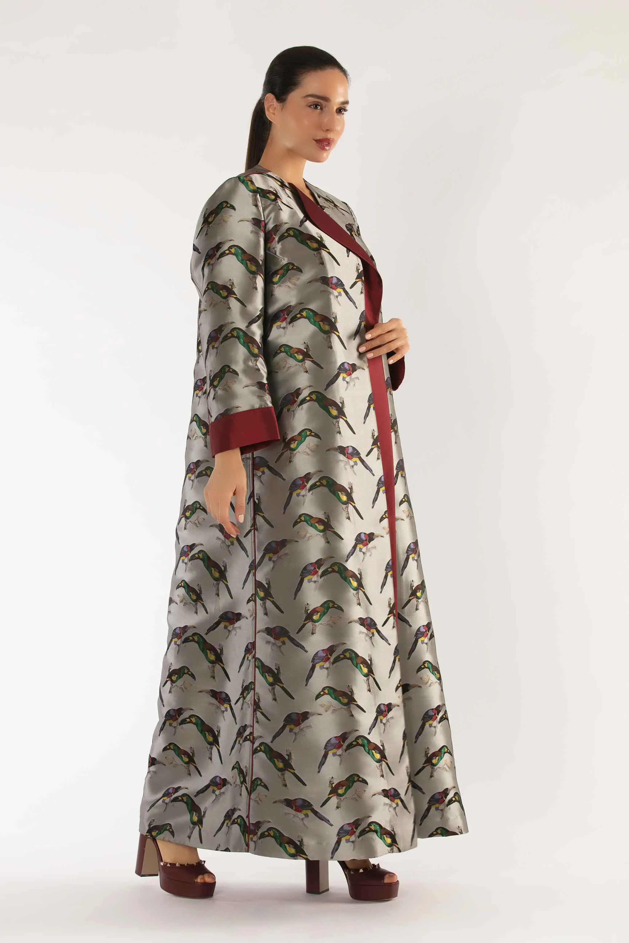 Makara Coat in Grey and Maroon