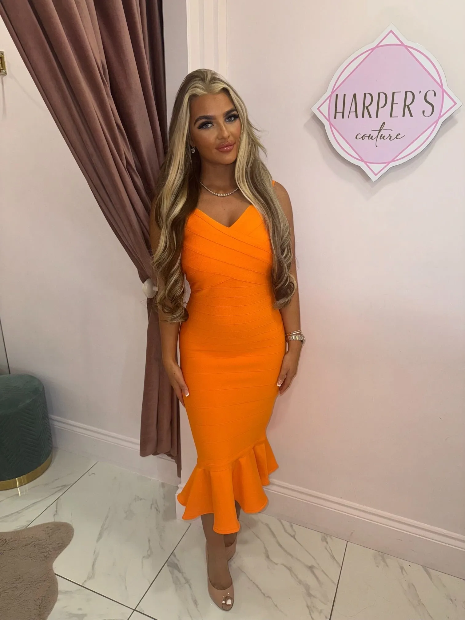 Margot Orange premium bandage dress