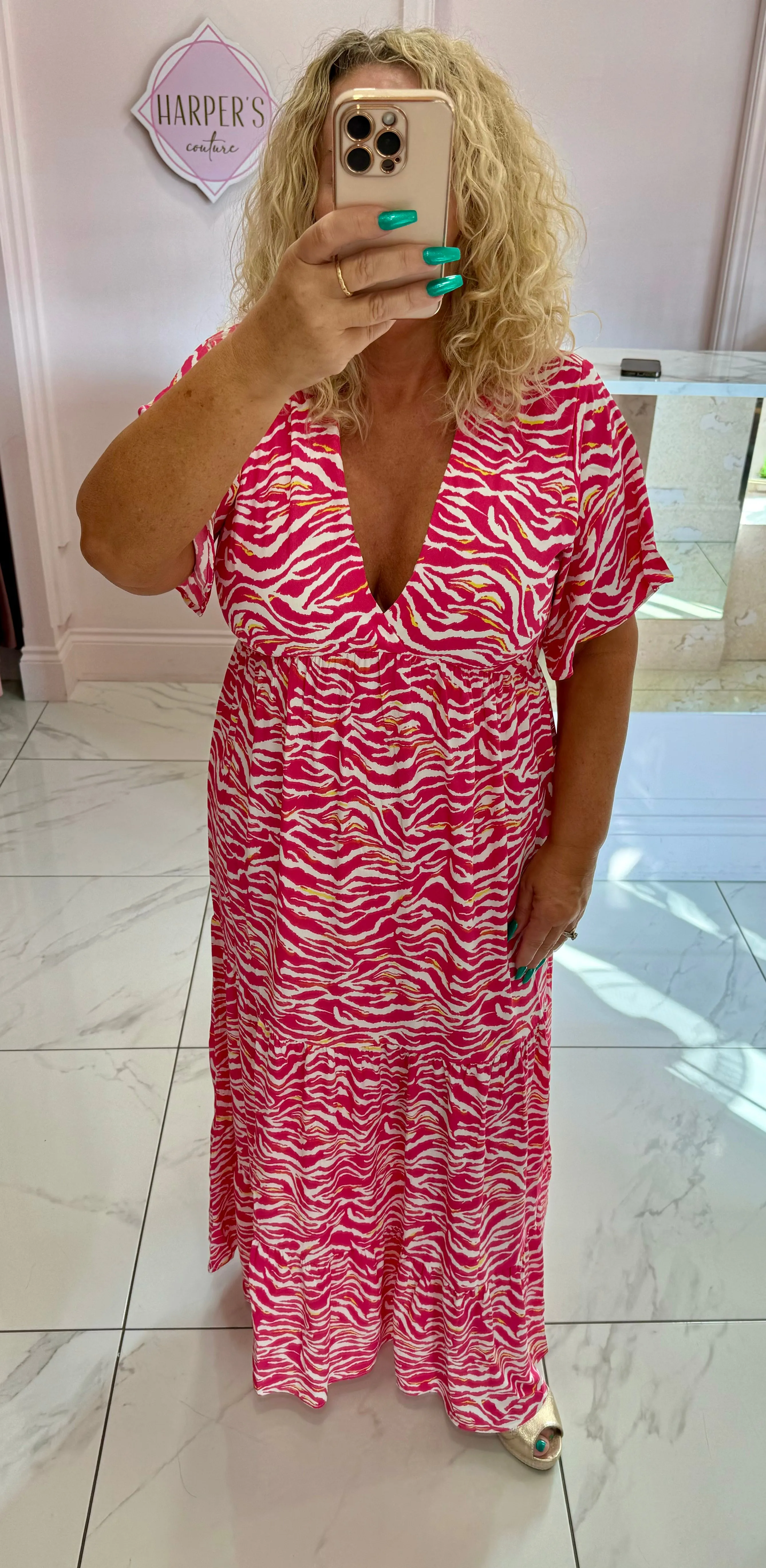 Matilda Pink Tiger Print Maxi Dress