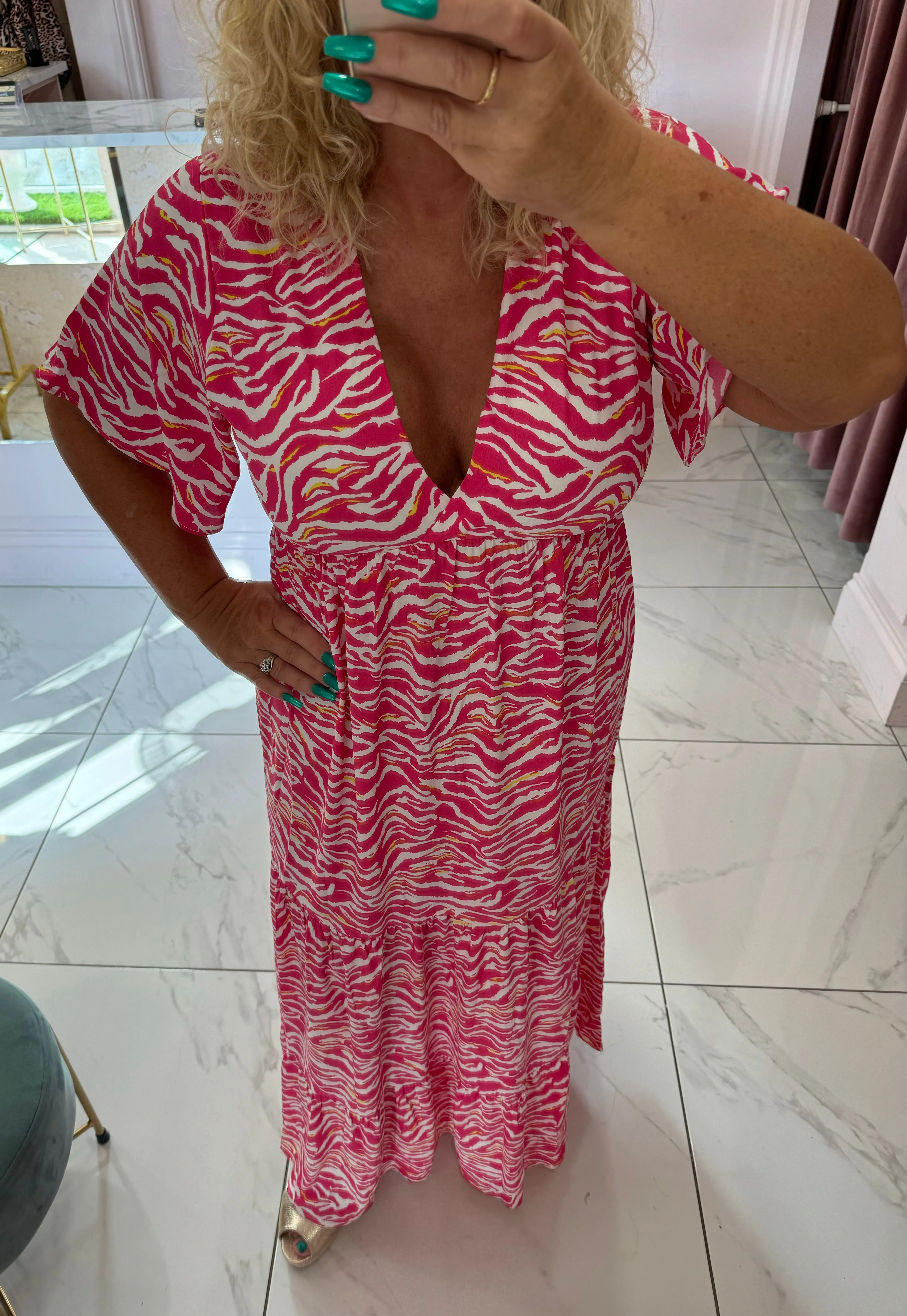 Matilda Pink Tiger Print Maxi Dress