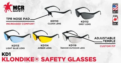 MCR Safety Klondike KD1 Black Safety Glasses with Clear Lens