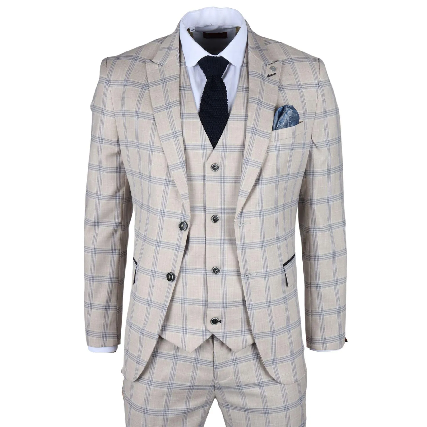 Men's Blazer Beige Checked Classic Sport Coat Plaid Tailored Fit