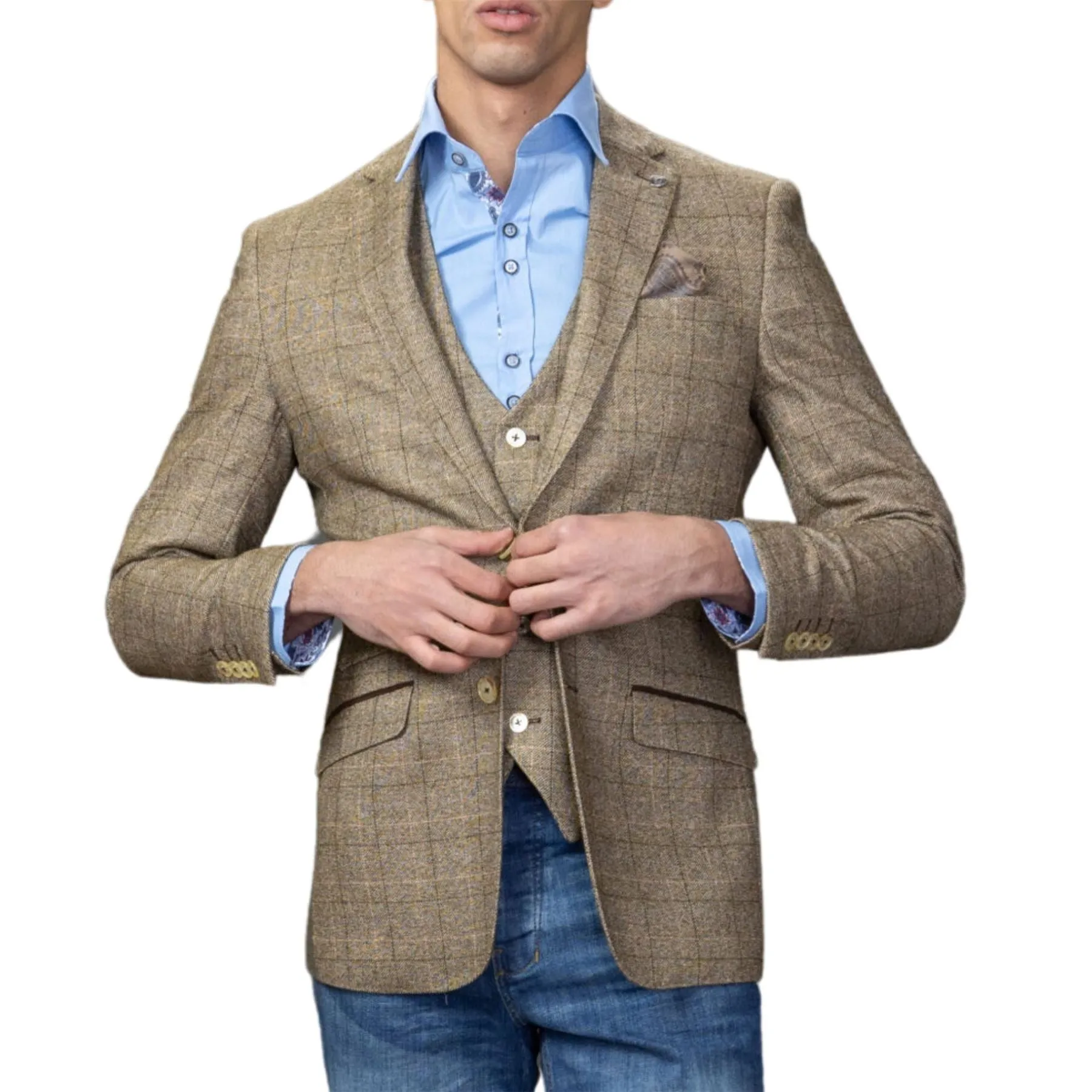 Men's Blazer Brown Check Sport Coat Slim Fit