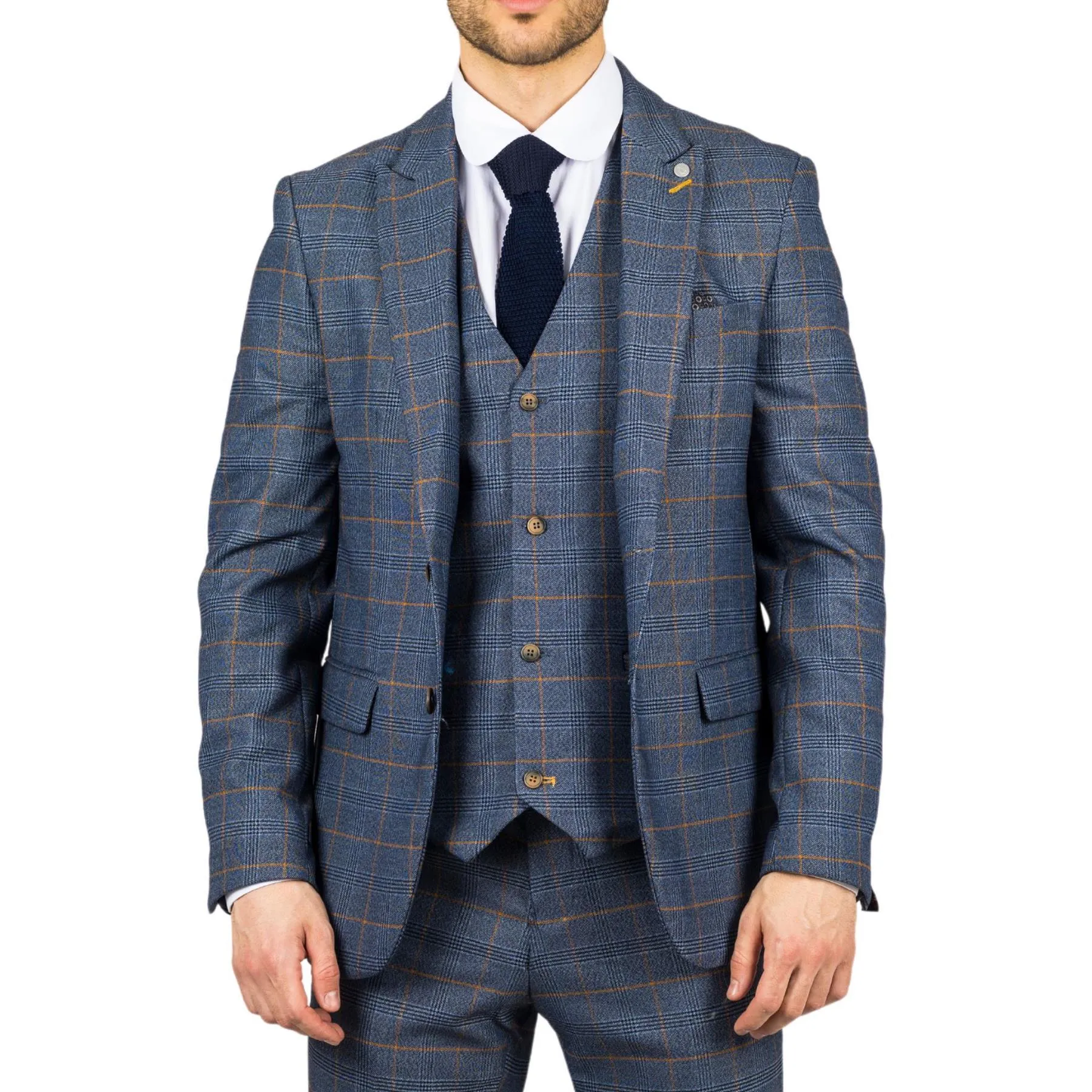 Men's Blazer Navy Checked Classic Sport Coat Plaid Tailored Fit