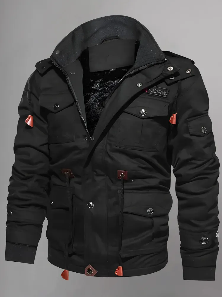 Men's Jacket-Casual Winter Cotton Military Jacket Thicken Hooded Cargo Coat