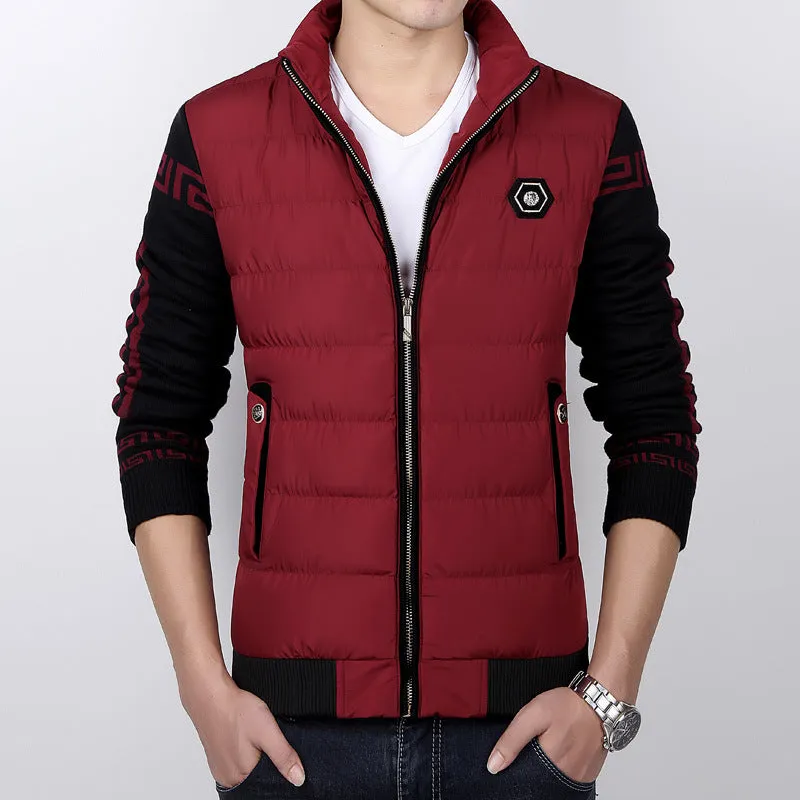 Men's Knitted Sleeves Warm And Velvet Cotton Coat