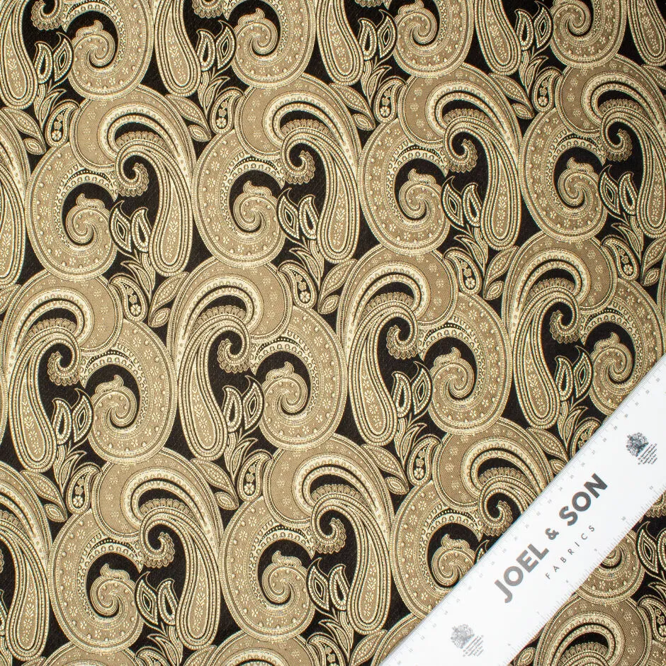 Metallic Gold Paisley Silk Blend Black Brocade