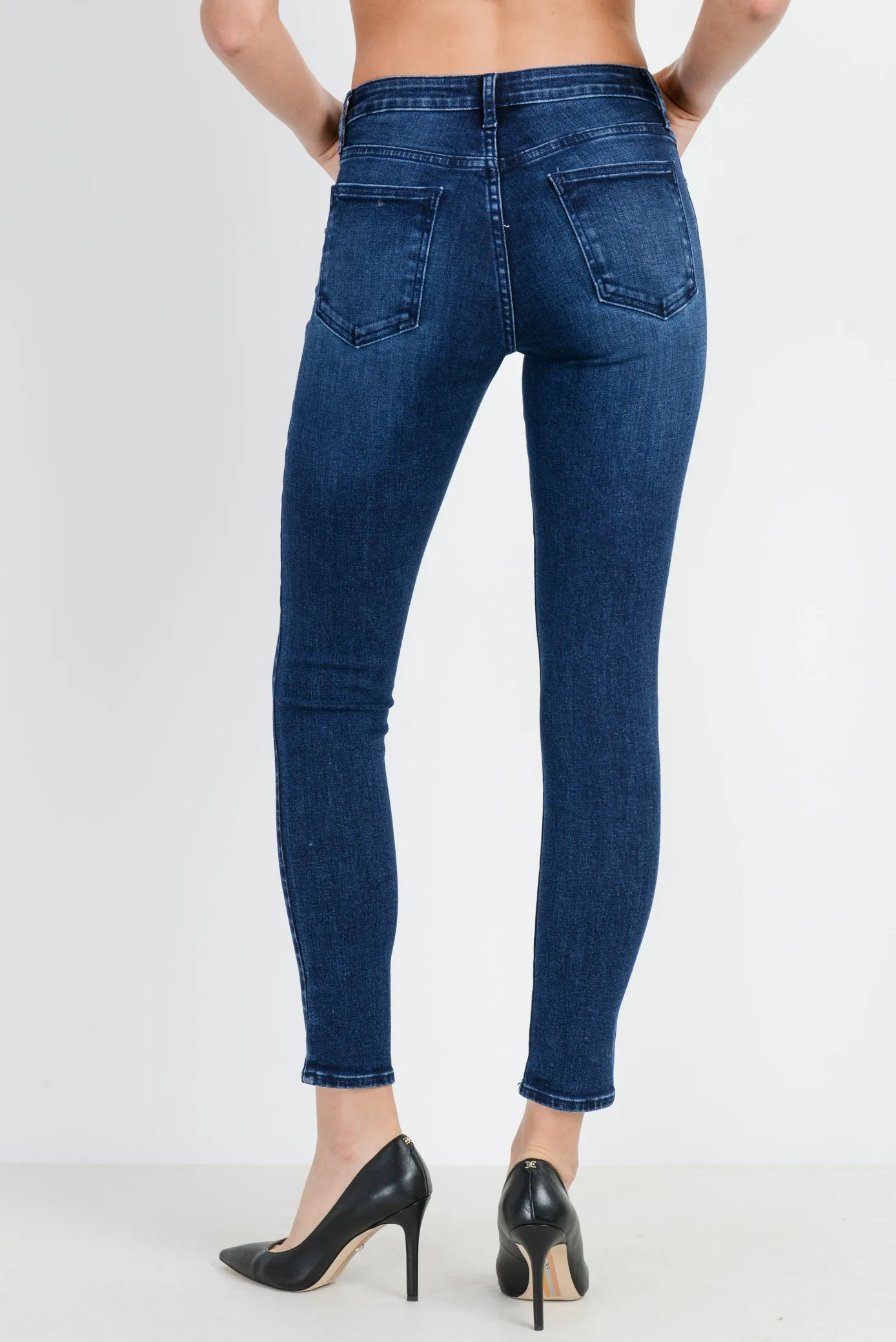 Mid Rise Dark Denim Stretch Skinny Jeans