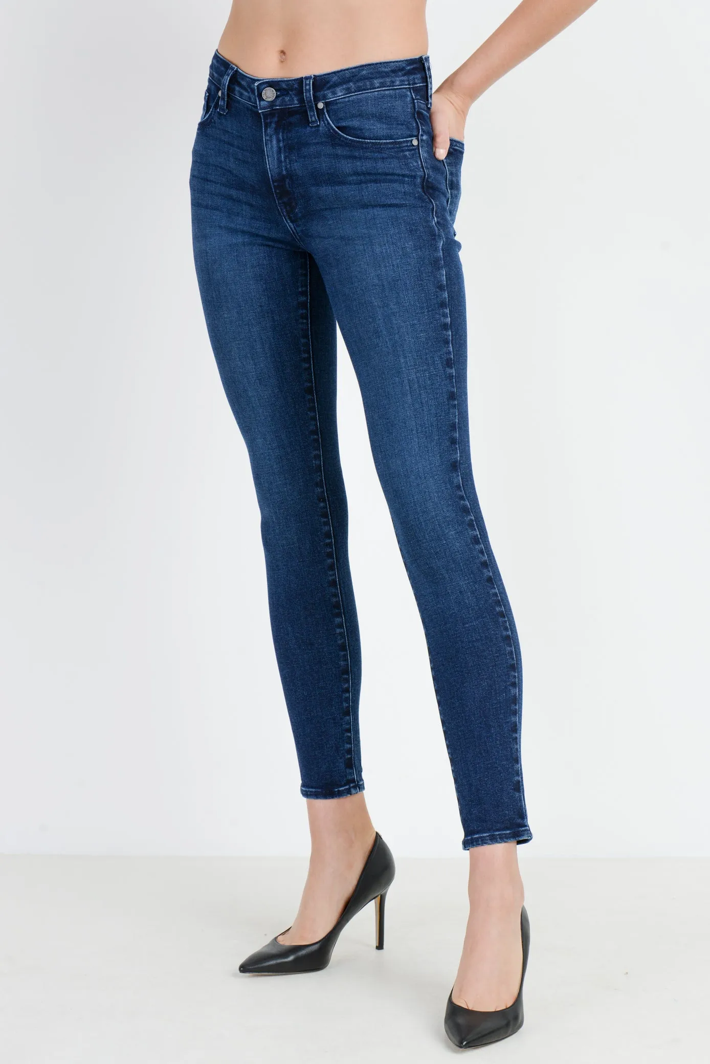 Mid Rise Dark Denim Stretch Skinny Jeans