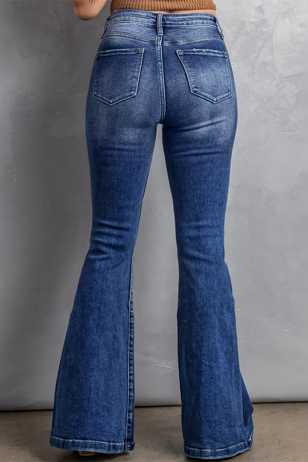 Mid-rise Flared Leg Denim Blue Jeans