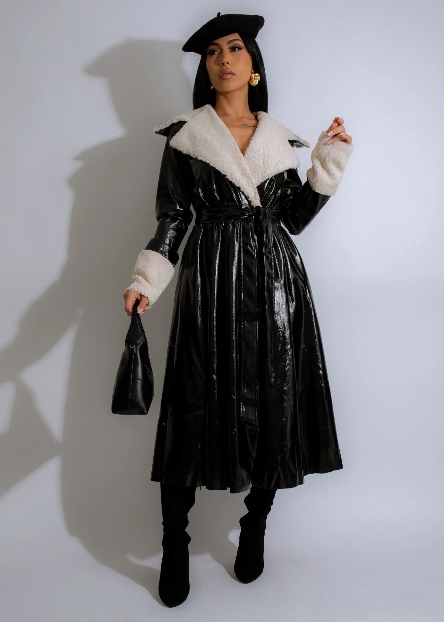 Midnight Glacier Faux Leather Coat Black