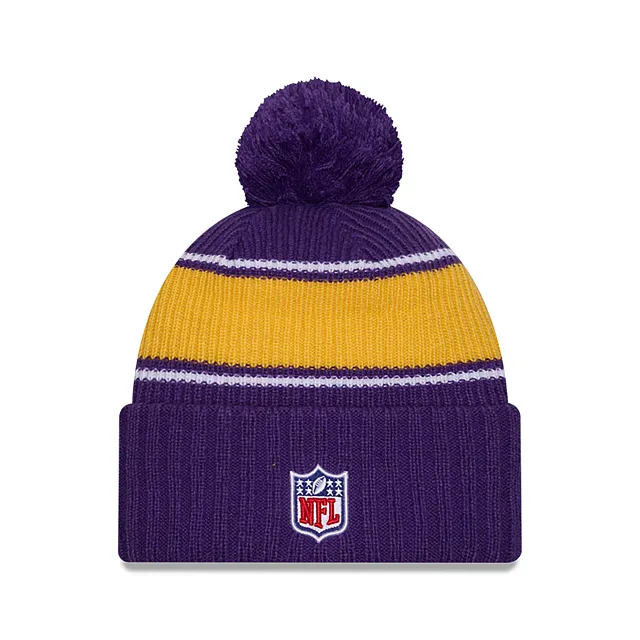 Minnesota Vikings NFL New Era Men's Purple 2024 Sideline Sport Knit Pom Hat