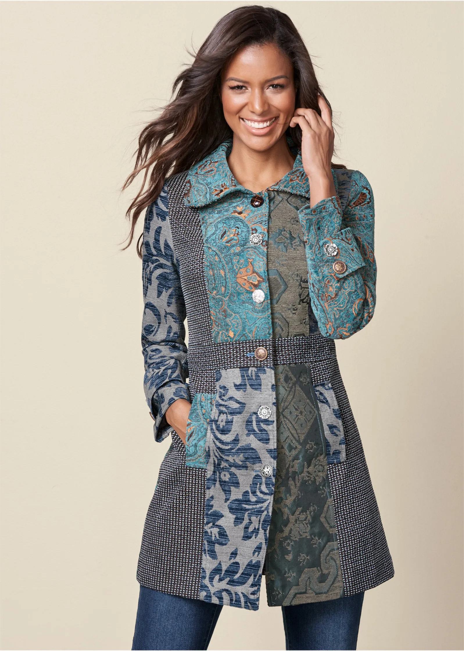 Mixed Print Coat - Multi