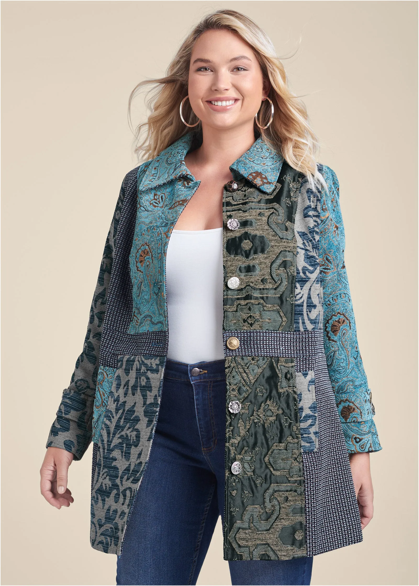 Mixed Print Coat - Multi