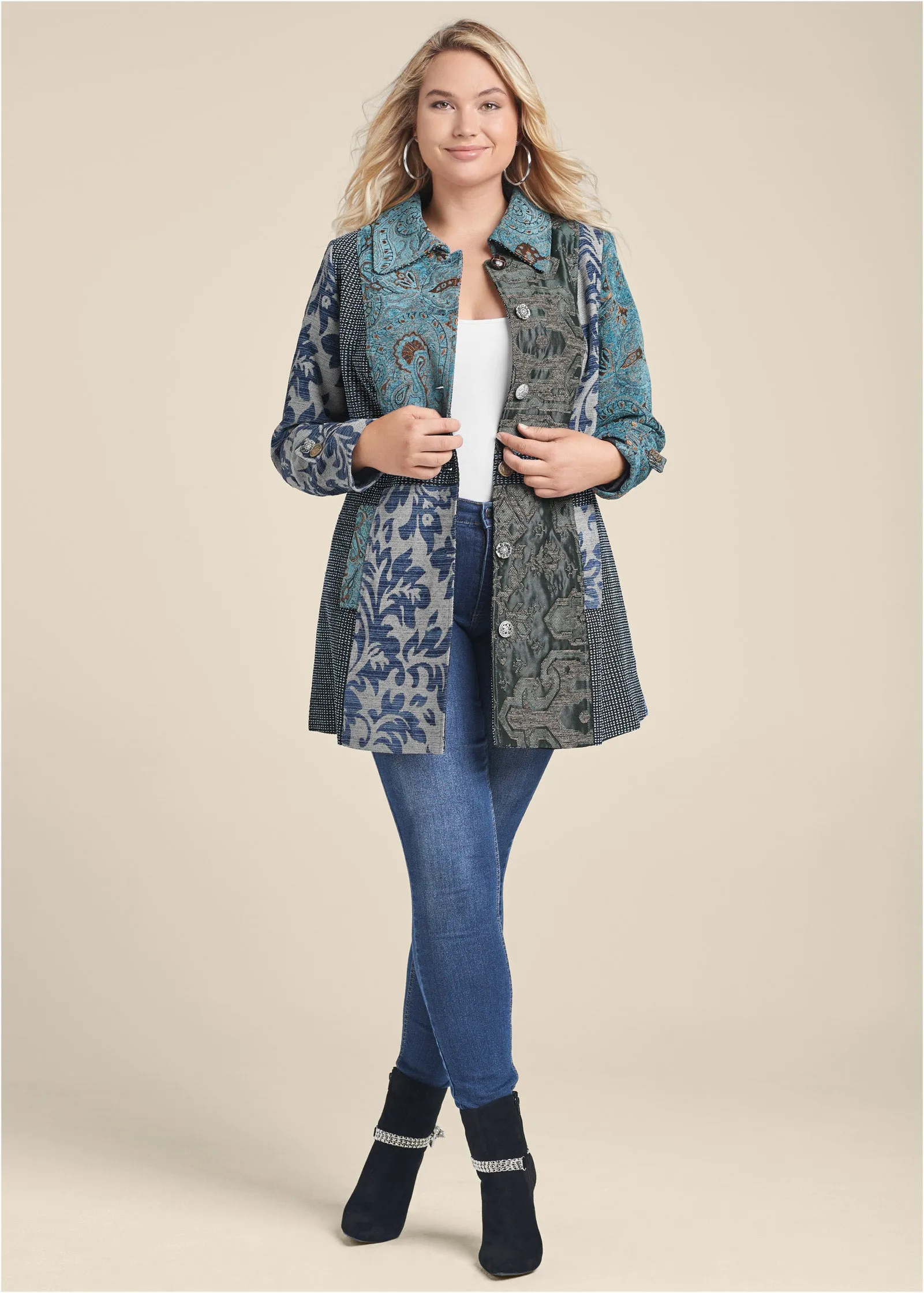 Mixed Print Coat - Multi