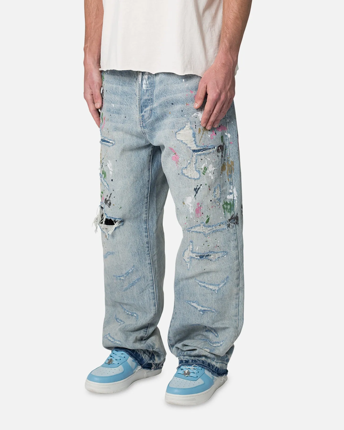 MNML Ultra Baggy Paint Denim Jeans Blue