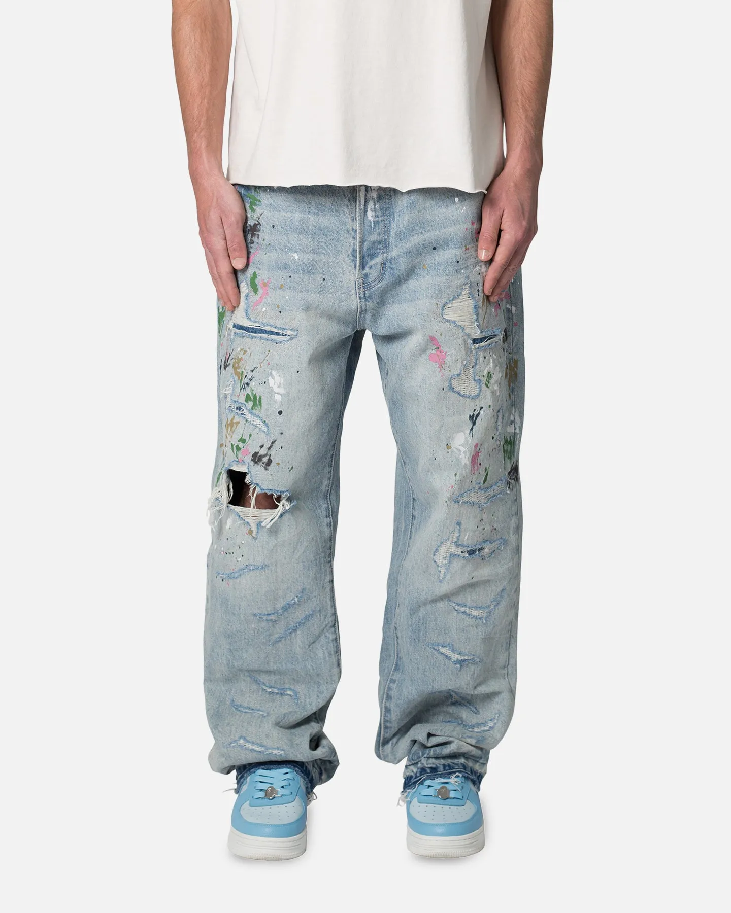 MNML Ultra Baggy Paint Denim Jeans Blue