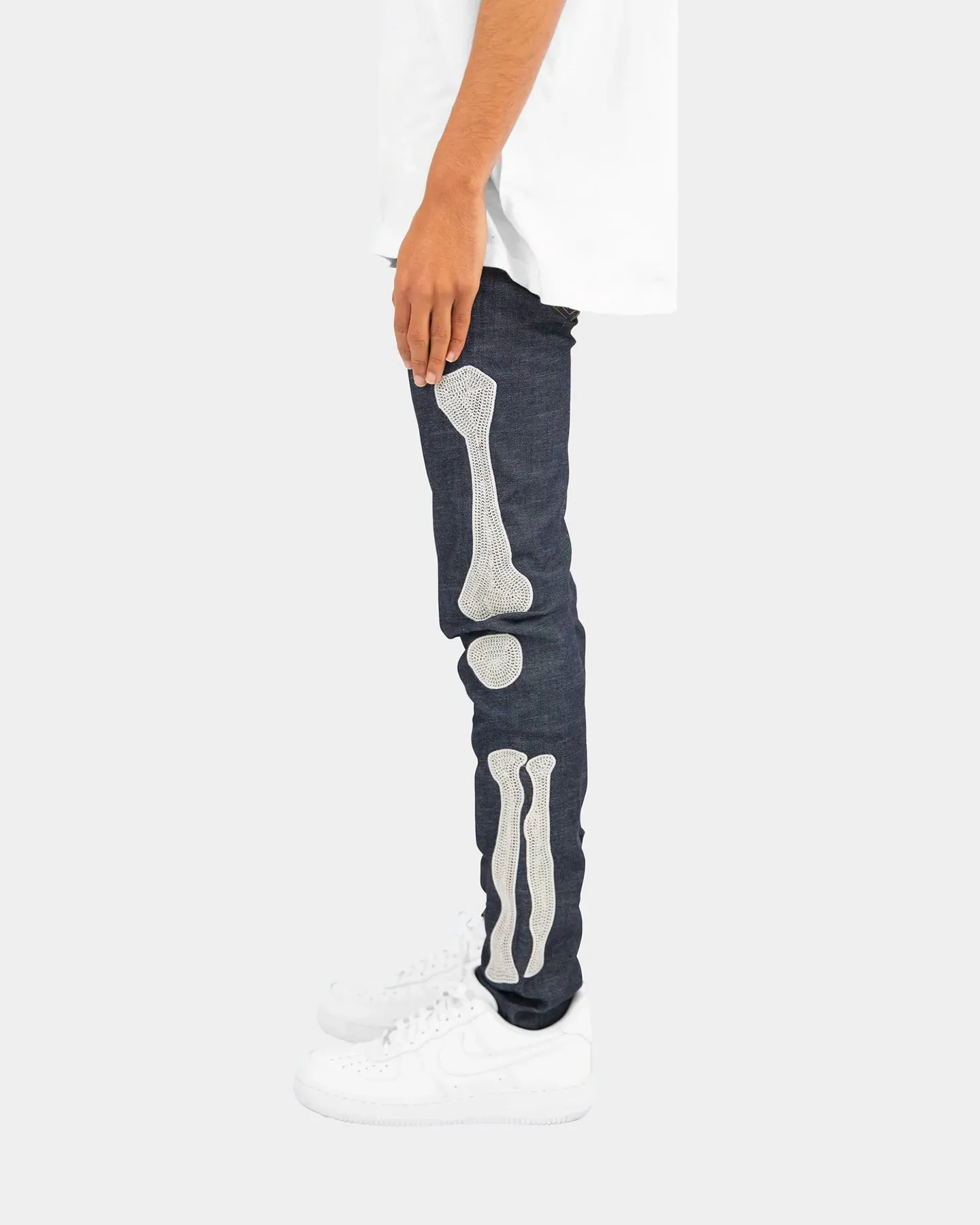 MNML X199 Stretch Skeleton Denim Jeans Raw Blue