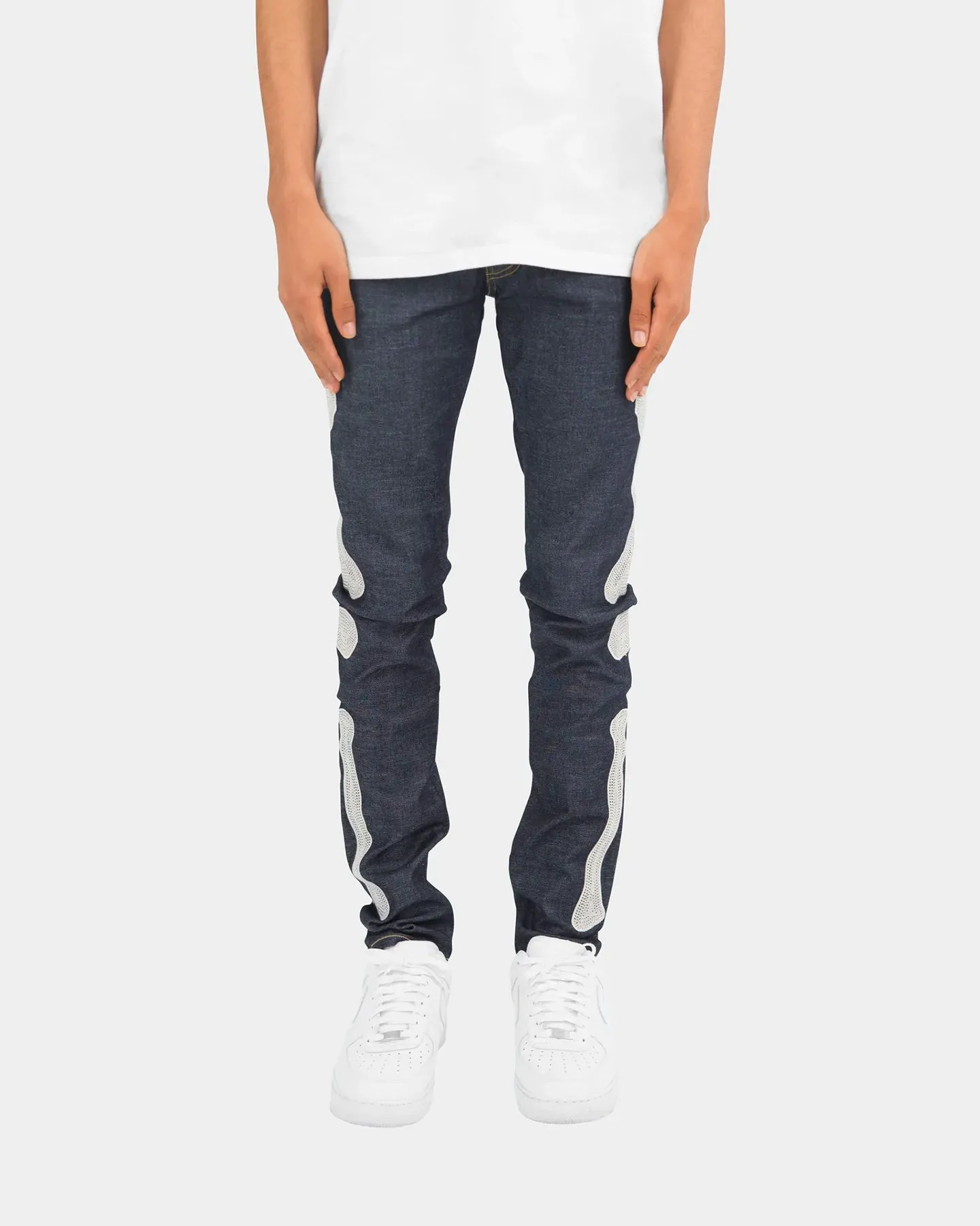 MNML X199 Stretch Skeleton Denim Jeans Raw Blue