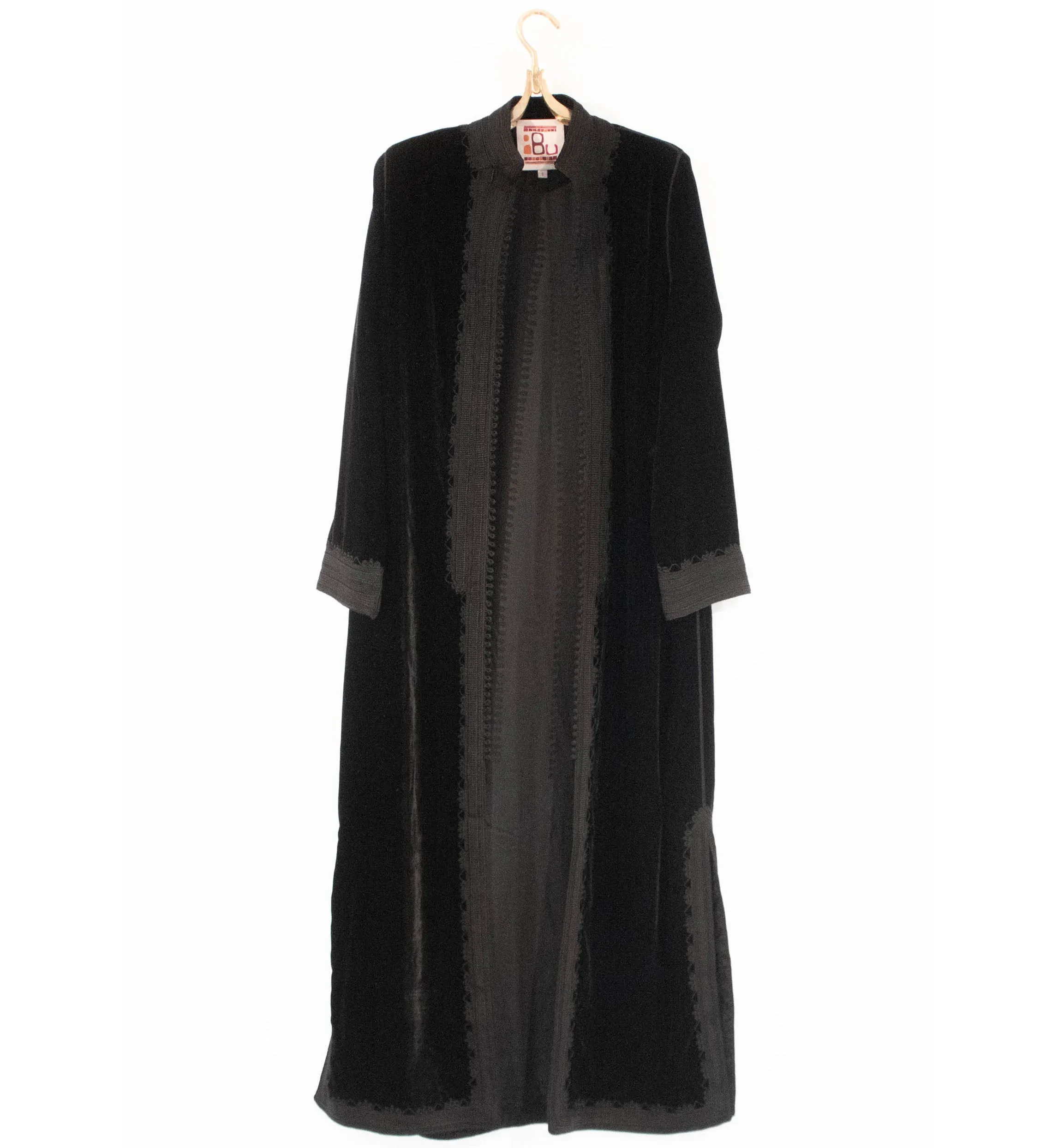 Moroccan Long Velvet Jacket: Black