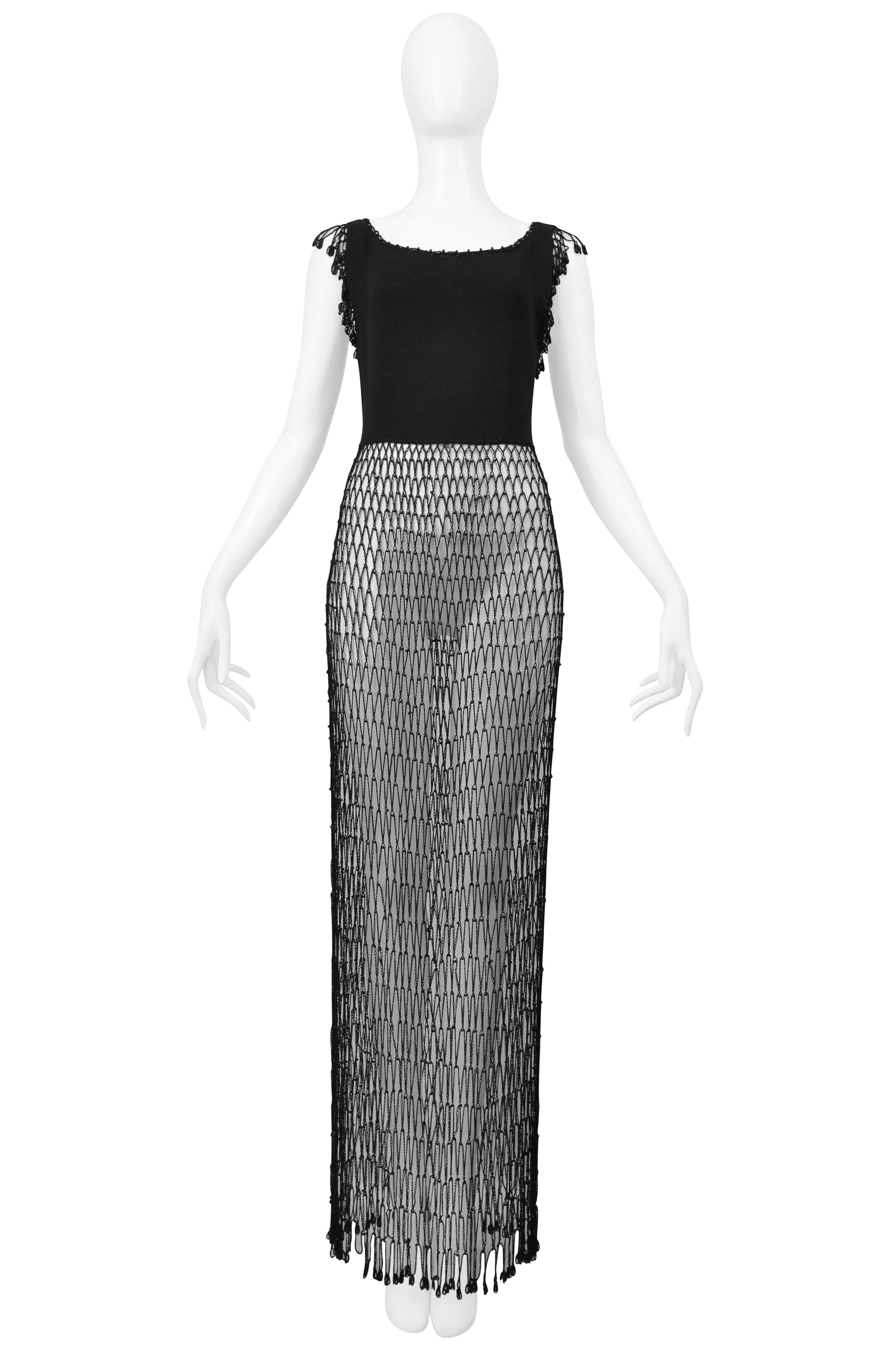 MOSCHINO BLACK FISHNET DRESS WITH BEADING