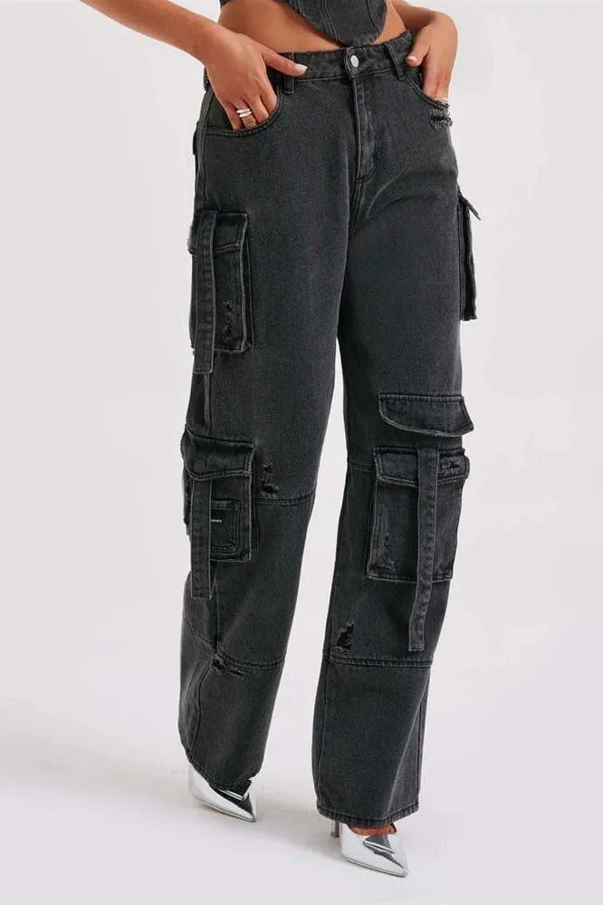 Multi-pocket straight denim jeans