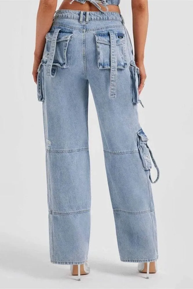 Multi-pocket straight denim jeans