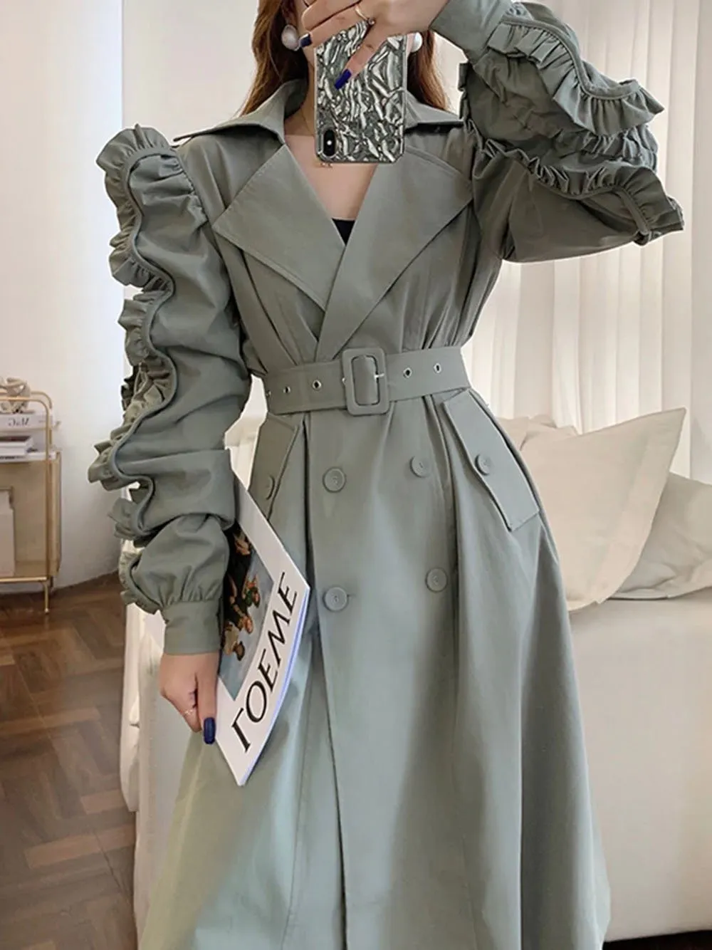 NAONA Ruffle Trench Coat