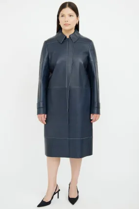 Navy Long Leather Coat