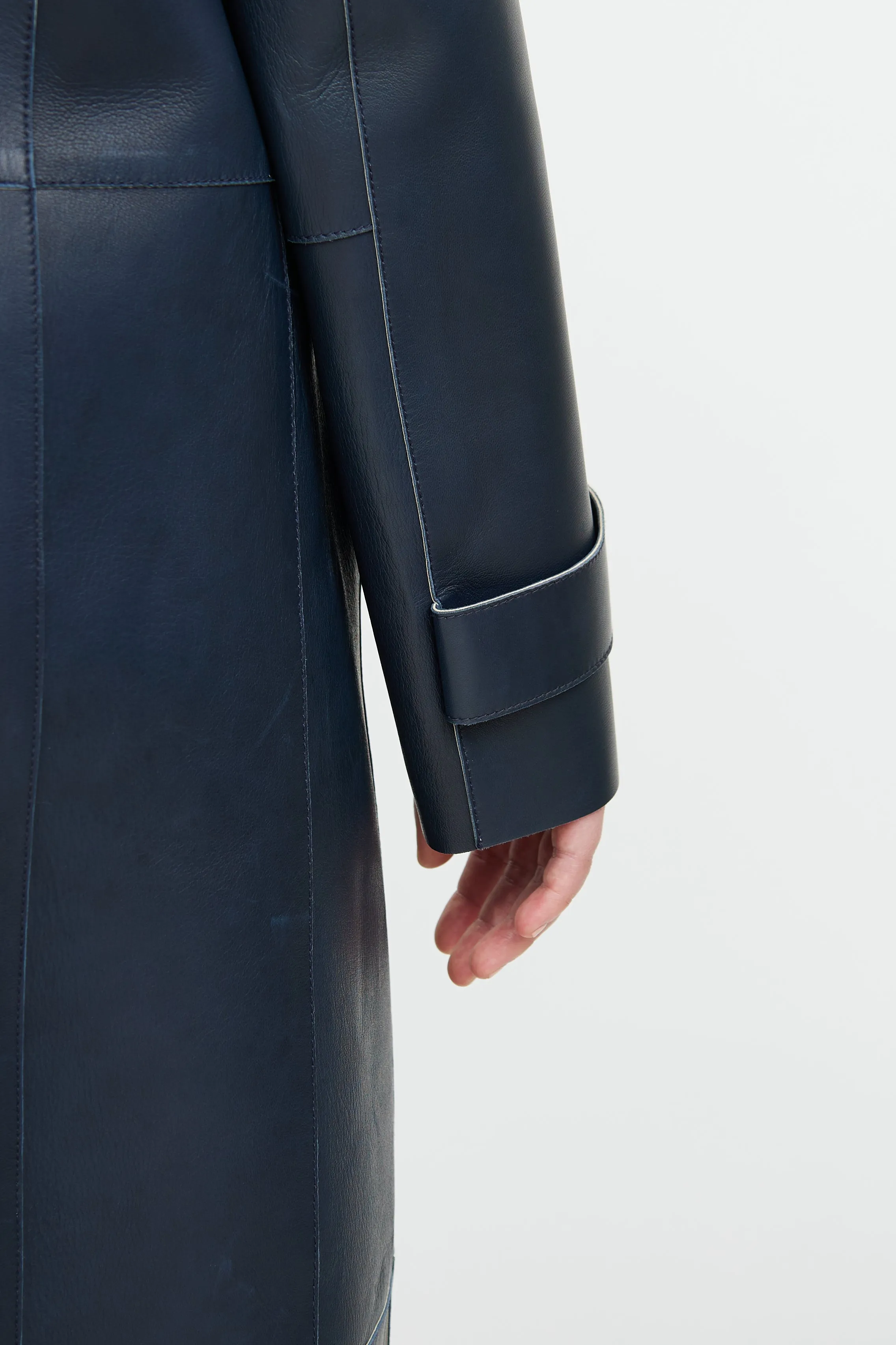 Navy Long Leather Coat