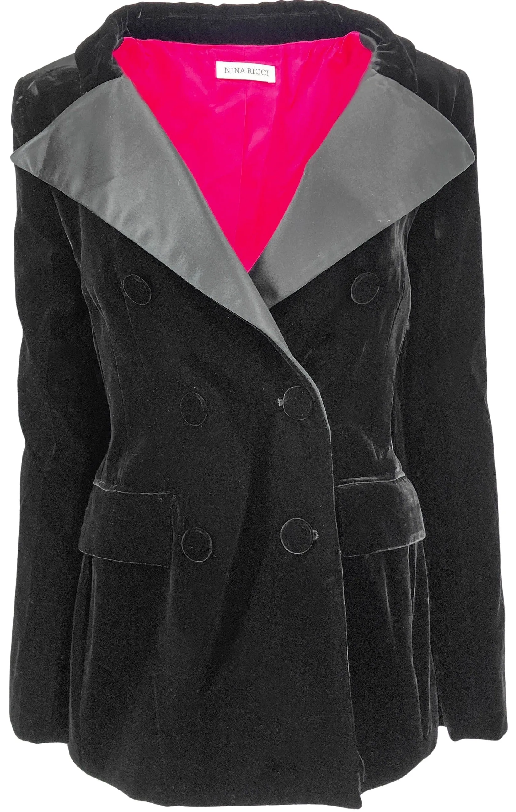 Nina Ricci Double-Breasted Satin-Trimmed Velvet Blazer in Black