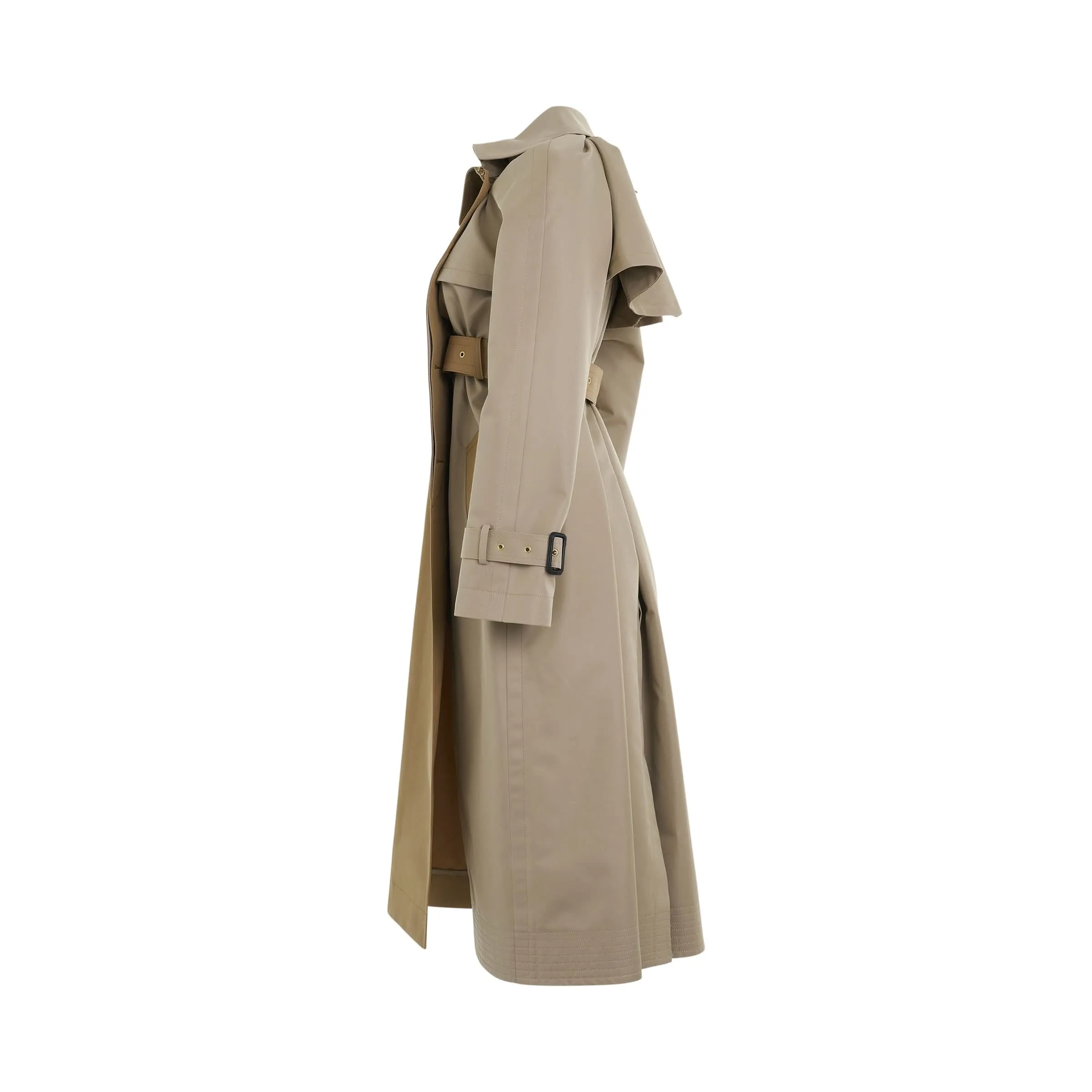 Panelled Cotton Gabardine Coat in Beige