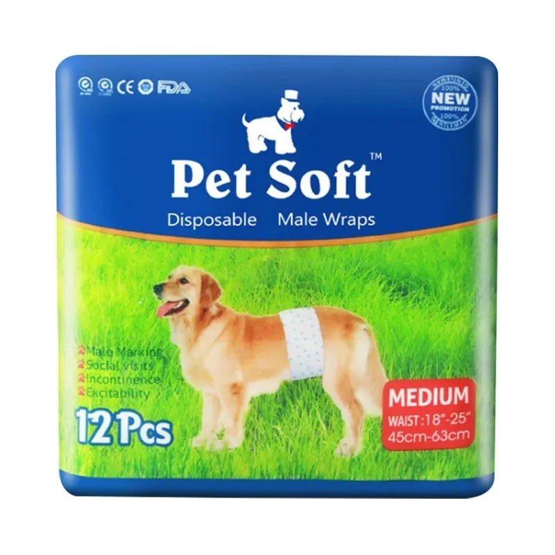 Pet Soft Disposable Male Wrap Dog Diaper 45-63cm (m) 12pcs