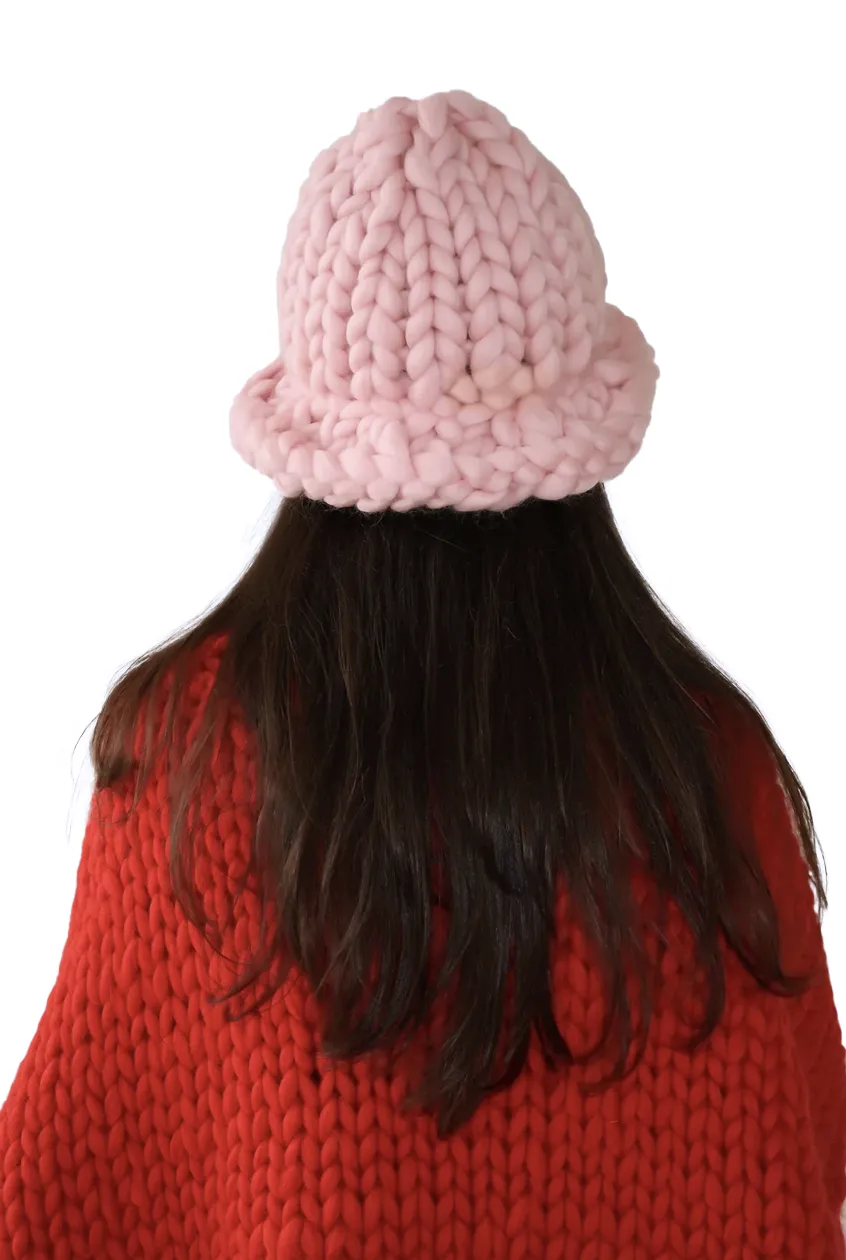 Pink Colossal Knit Mushroom Hat