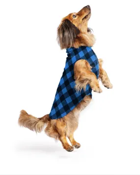 Pullover Stretch Dog Fleece in Cobalt Buffalo Plaid (Made in the USA)