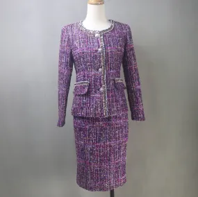 Purple Tweed Long Skirt Suit / Custom Made / Plus size Suit