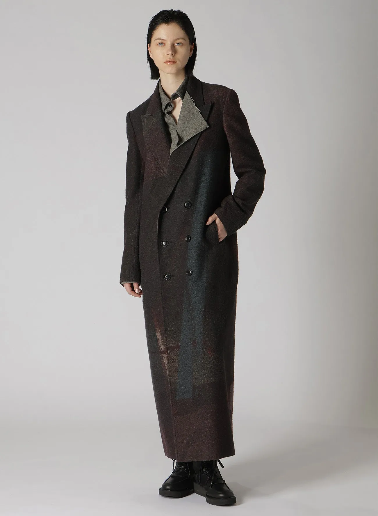 RAISED C/W TWILL PEALED CHECK PT W FRONT LONG COAT